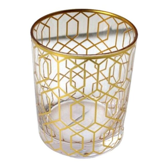 New Gold MCM Retro Hollywood Regency Art Deco Geometric Glass Tumbler Bareware - Picture 1 of 4